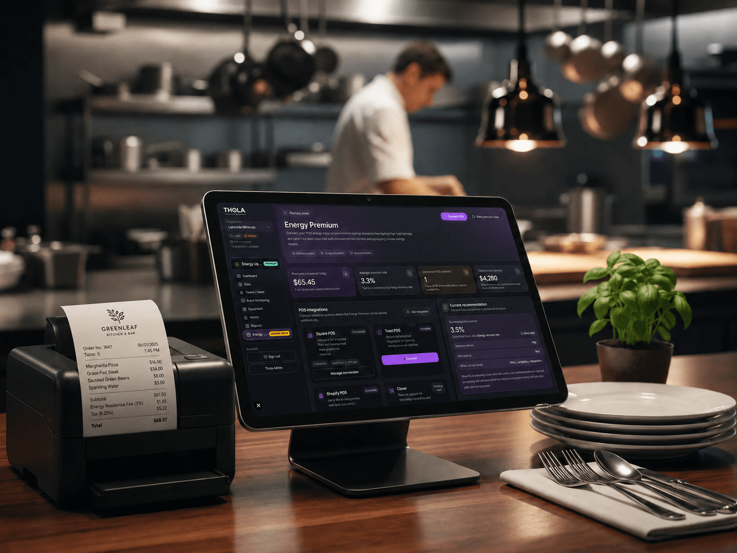 Thola Energy Premium at a restaurant checkout
